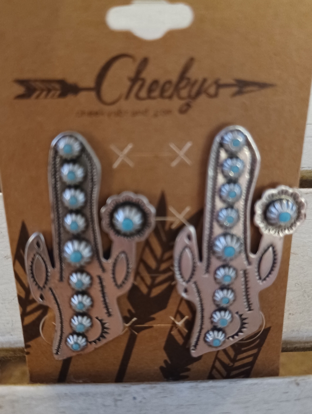 Cheekys Turquoise Concho Cactus Earrings